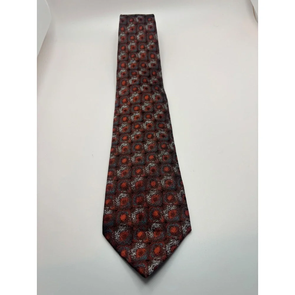 Jhane Barnes Mens Silk Necktie Rust Orange Blue Abstract Geometric Pattern Tie
